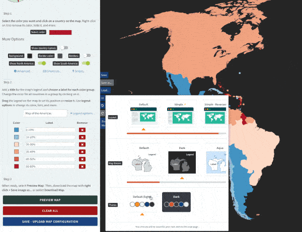 The dark theme for the website that comes with MapChart Plus