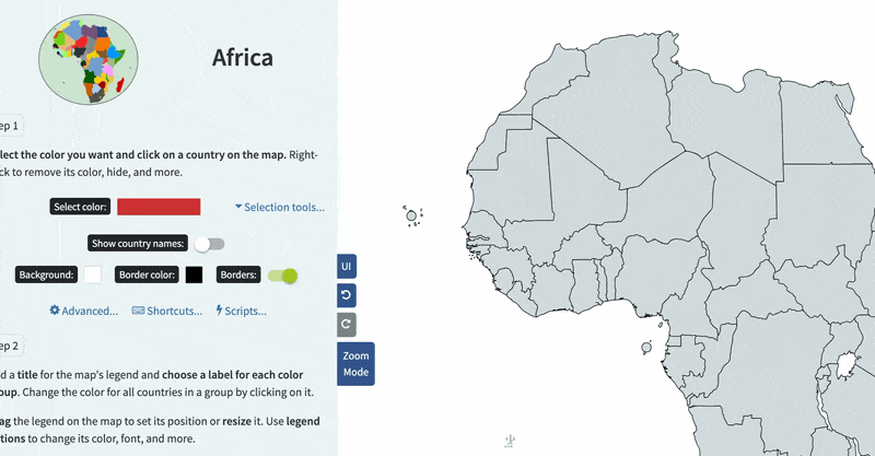 Removing the color, hiding, or showing the selected countries/subdivisions when using the Rectangle, Ellipse, and Polygon selection tools.