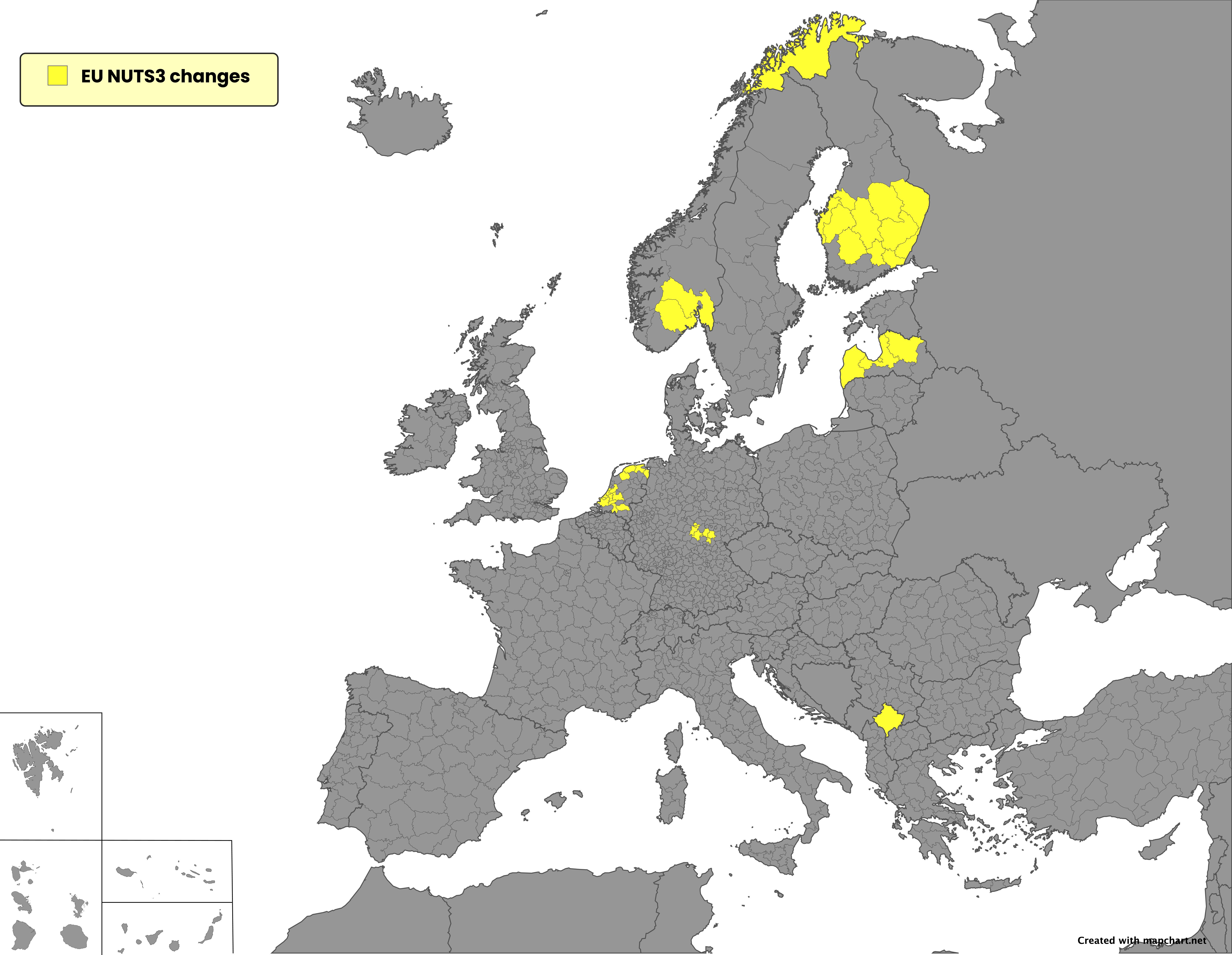 All the changes for the Europe NUTS2 and NUTS3 maps in version 6.8.1.