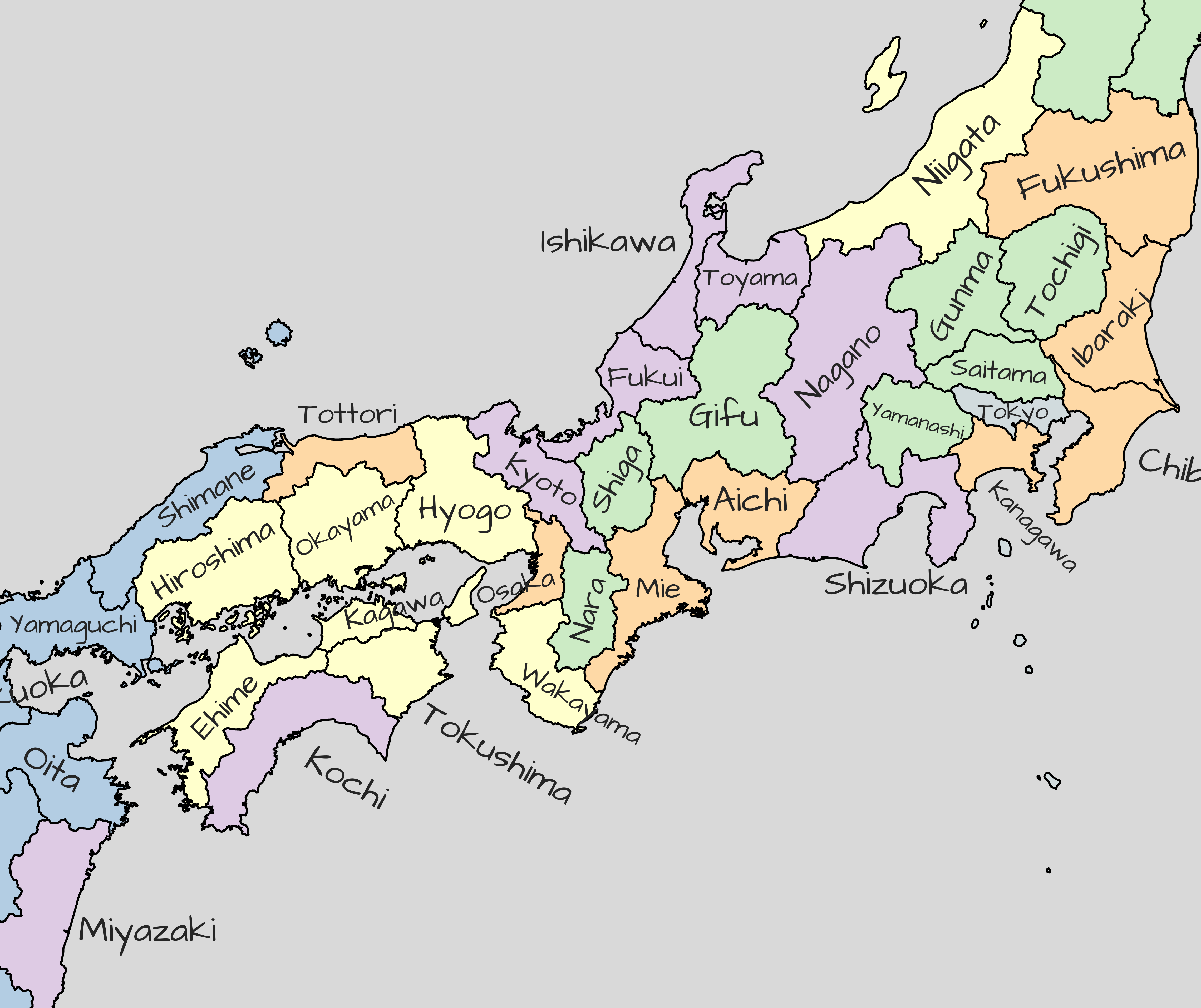 A map of Japan with a custom font.