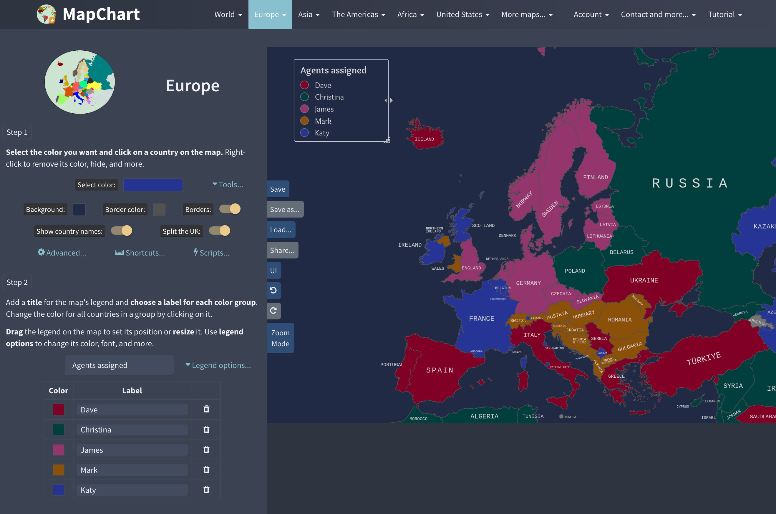 The Nord theme of MapChart on the Europe page.