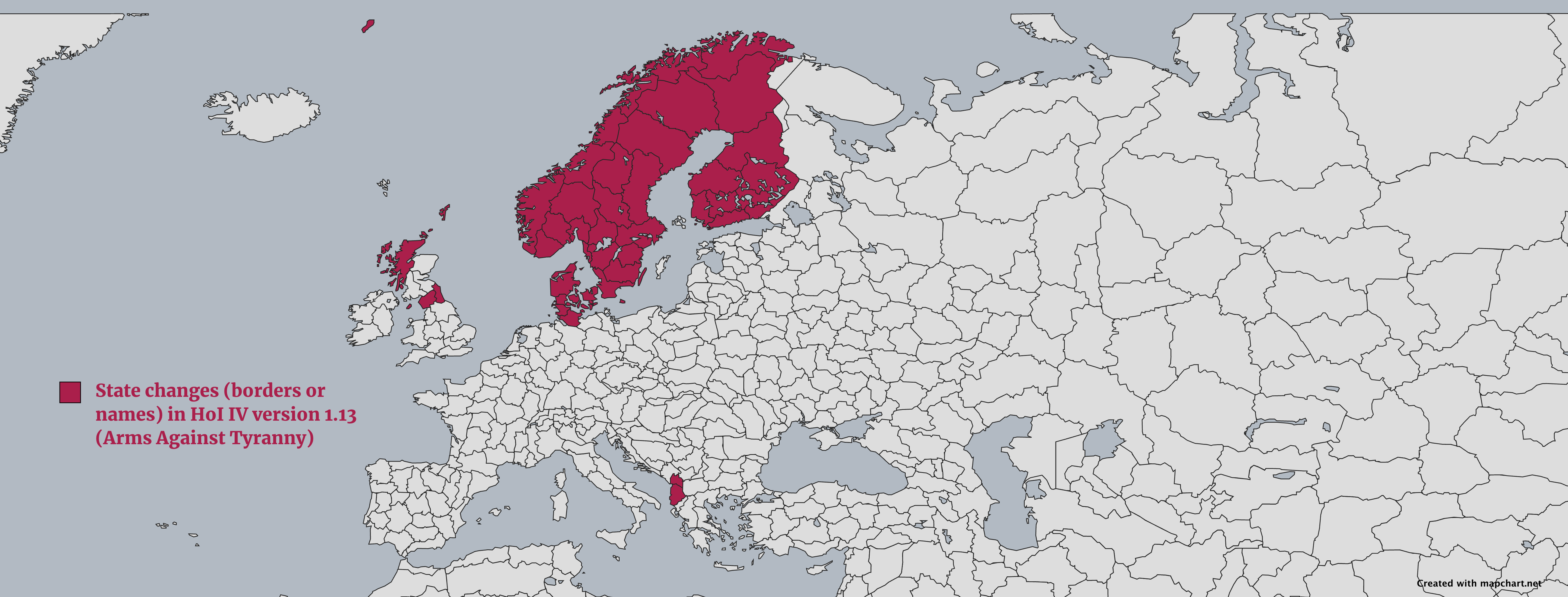 All the changes for the Hearts of Iron IV states map in version 1.13.