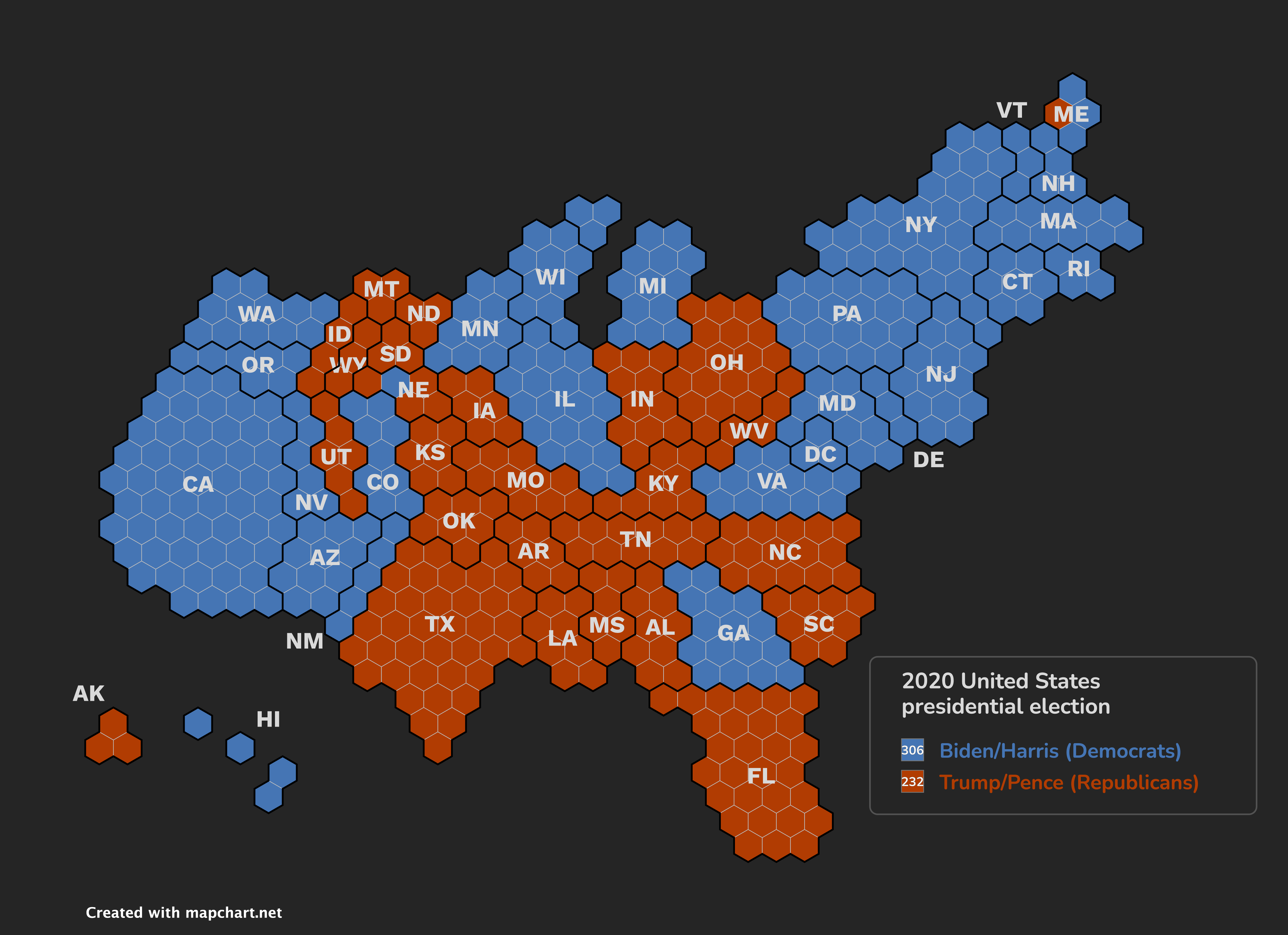 Results of the 2020 presidential election with a map made on MapChart.